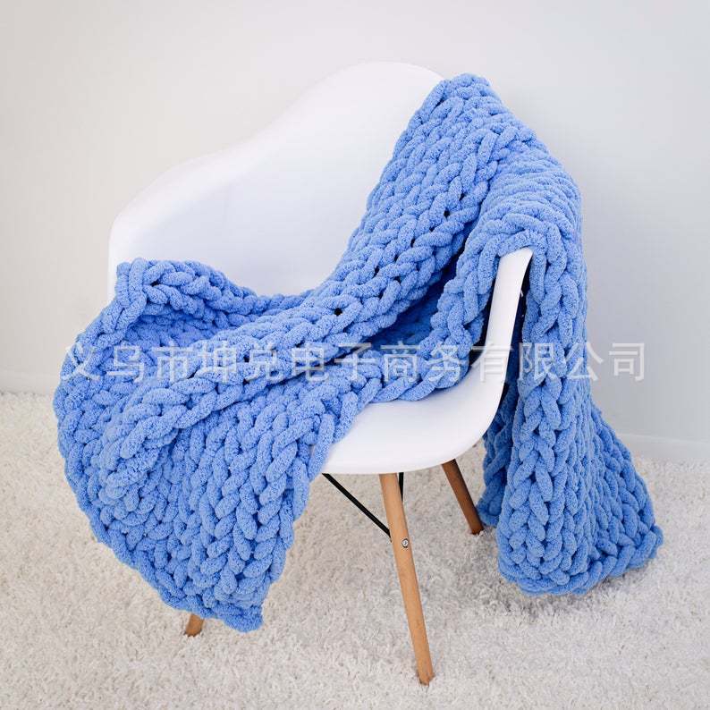 Hand-knitted coarse wool Chenille blanket