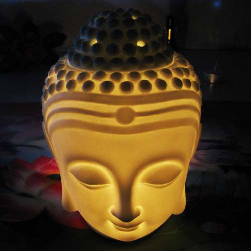 B/W Ceramic Buddha aromatherapy incense burner w/ light transmission