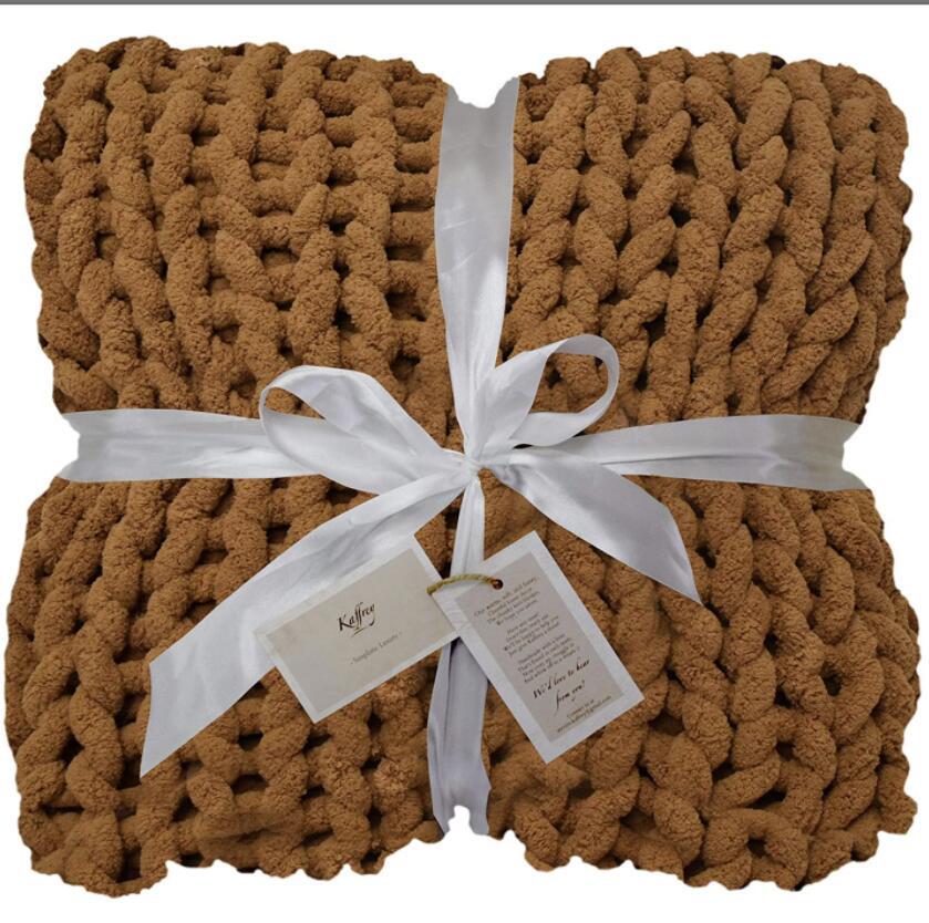 Hand-knitted coarse wool Chenille blanket