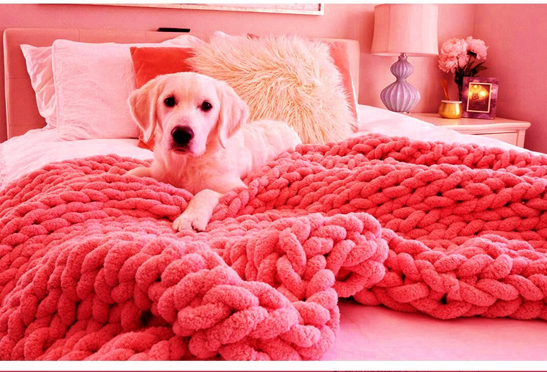 Hand-knitted coarse wool Chenille blanket