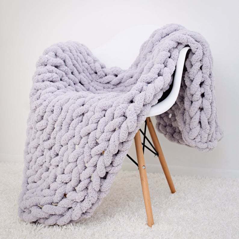 Hand-knitted coarse wool Chenille blanket