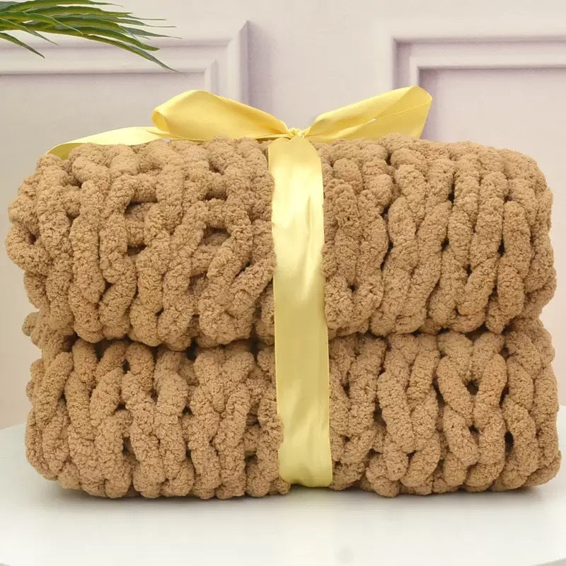 Hand-knitted coarse wool Chenille blanket
