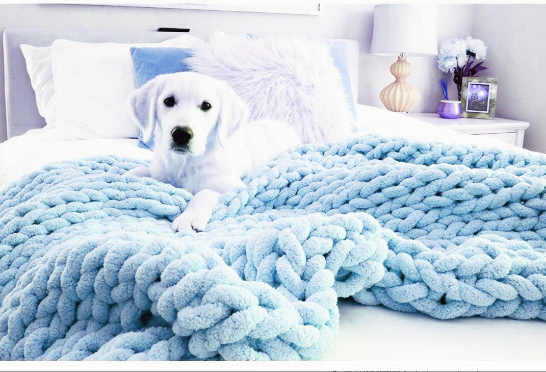 Hand-knitted coarse wool Chenille blanket