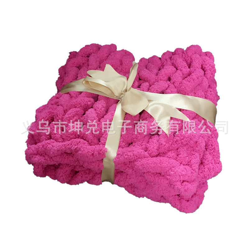 Hand-knitted coarse wool Chenille blanket