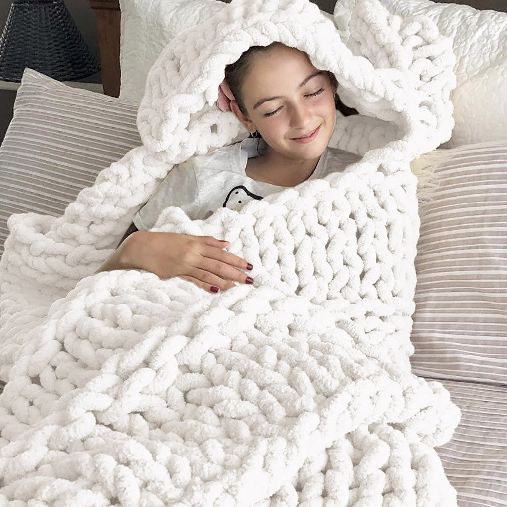 Hand-knitted coarse wool Chenille blanket