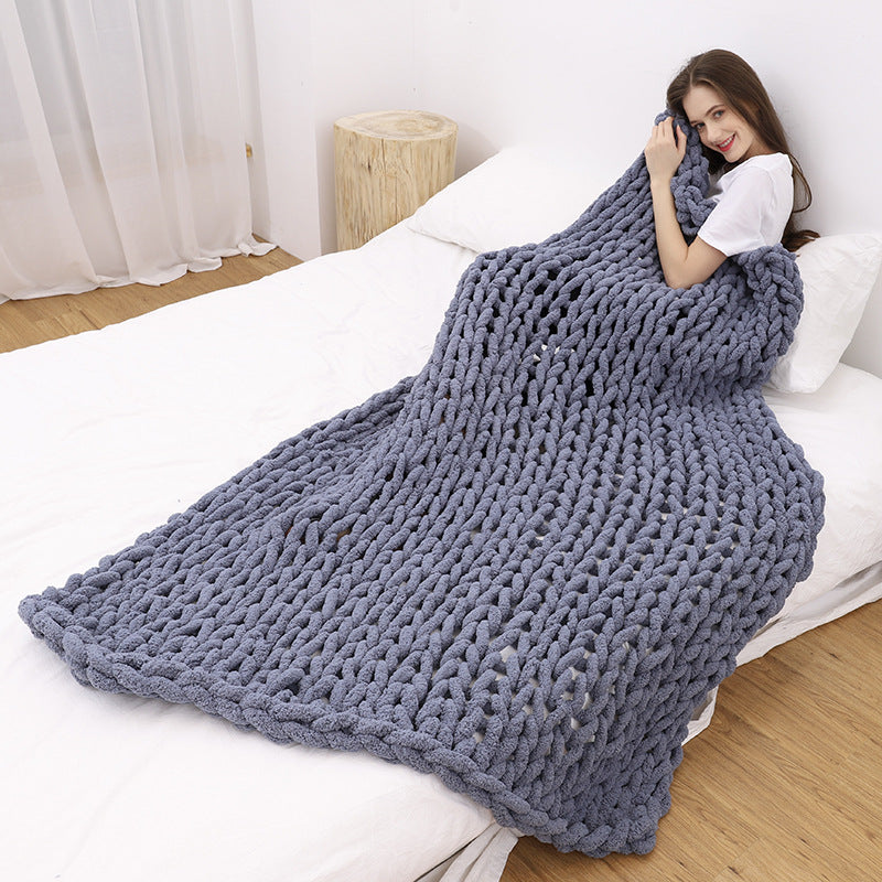 Hand-knitted coarse wool Chenille blanket