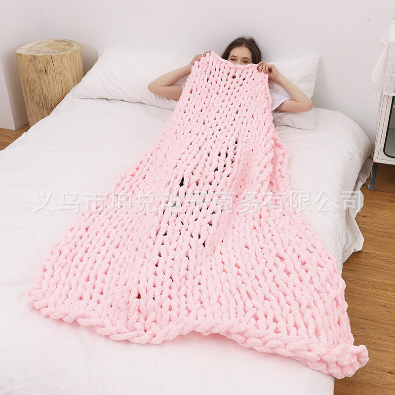 Hand-knitted coarse wool Chenille blanket