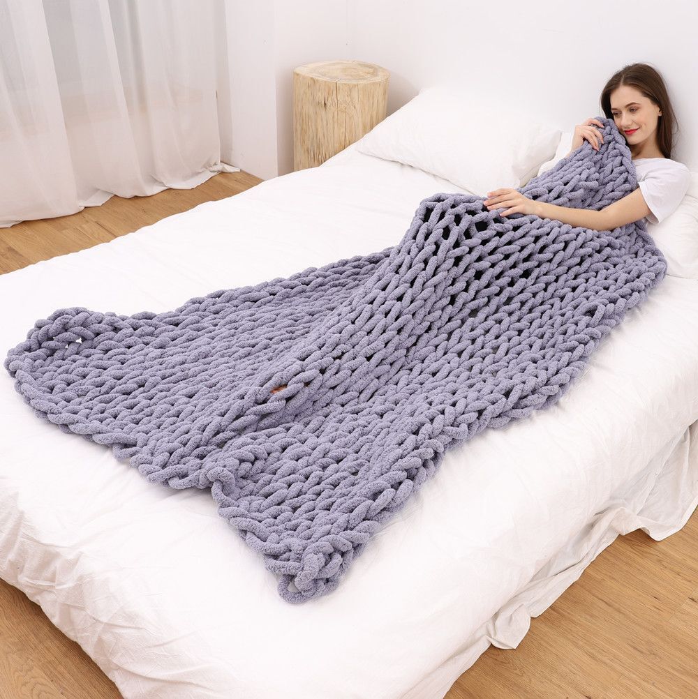 Hand-knitted coarse wool Chenille blanket