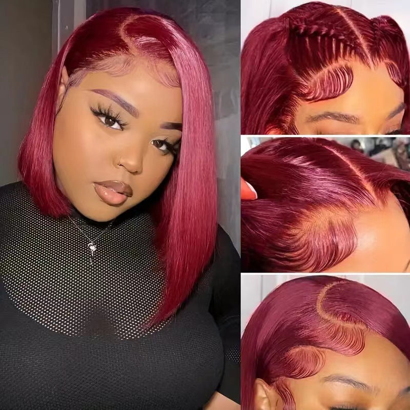 Front lace wig short straight hair