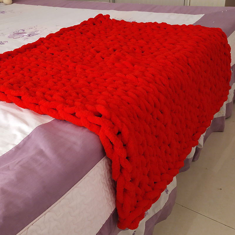 Hand-knitted coarse wool Chenille blanket