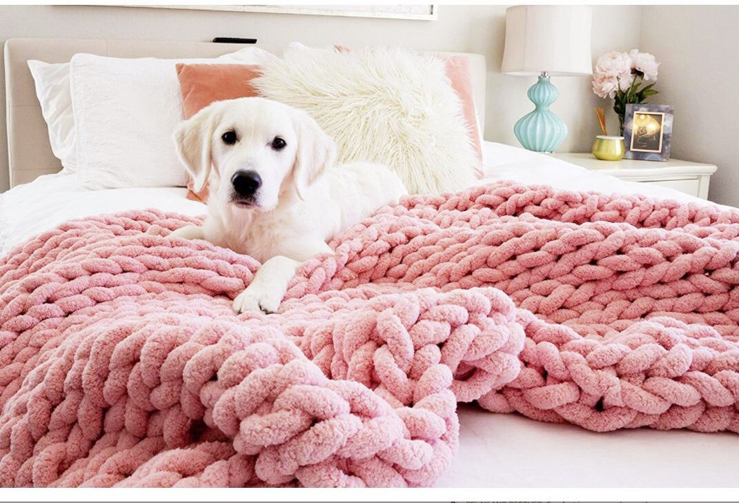Hand-knitted coarse wool Chenille blanket