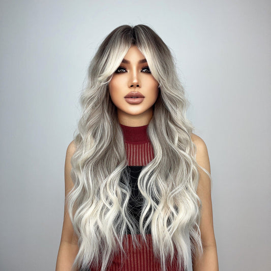 New style long curly hair with gradient highlights