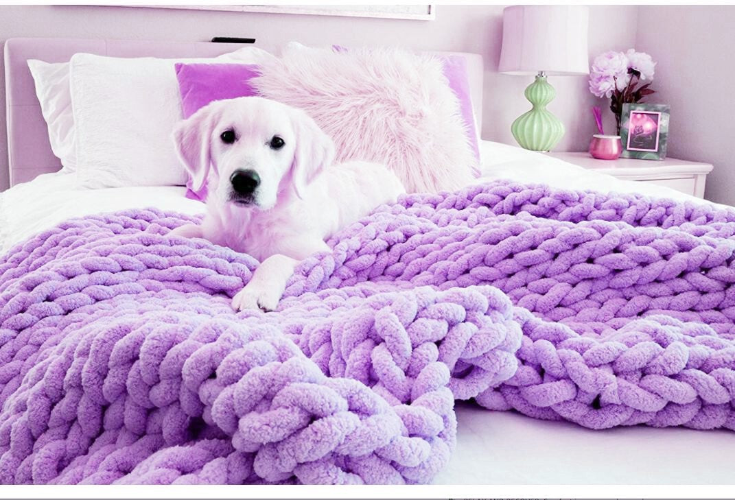 Hand-knitted coarse wool Chenille blanket