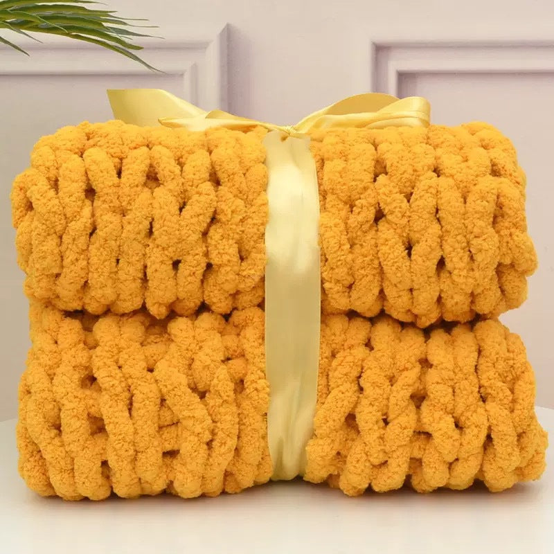 Hand-knitted coarse wool Chenille blanket