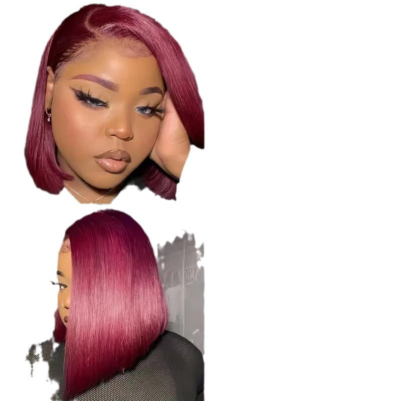 Front lace wig short straight hair