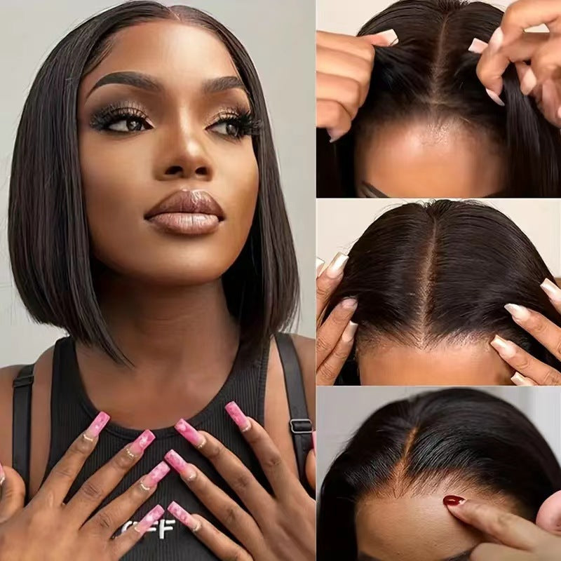 Front lace wig short straight hair